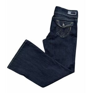 MEK Denim USA Seattle Wide Leg Jeans Embroidered Flap Pocket Women's Sz 31x34
